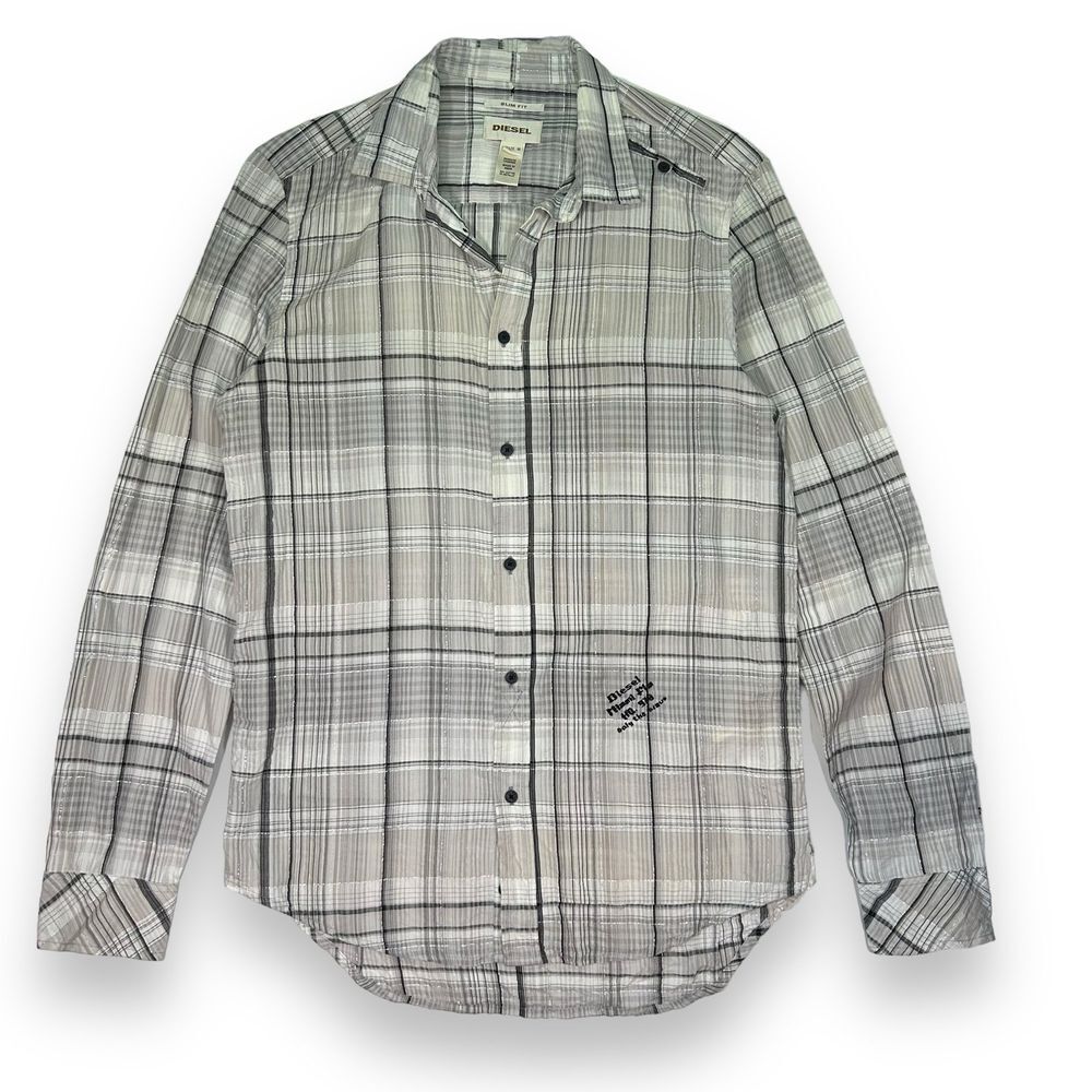 Diesel Slim‎ Fit Plaid Button Down Shirt Womens Medium Gray